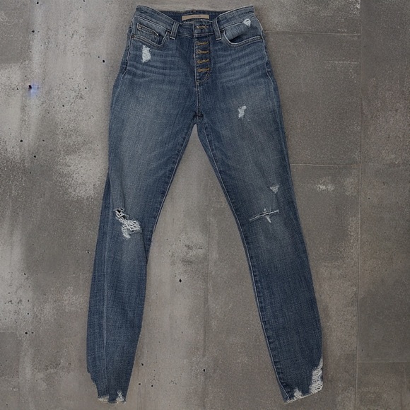 Joes Jeans Hi-Rise Stretchy Distressed Skinny Jeans with Chewed Ankle - Picture 1 of 6